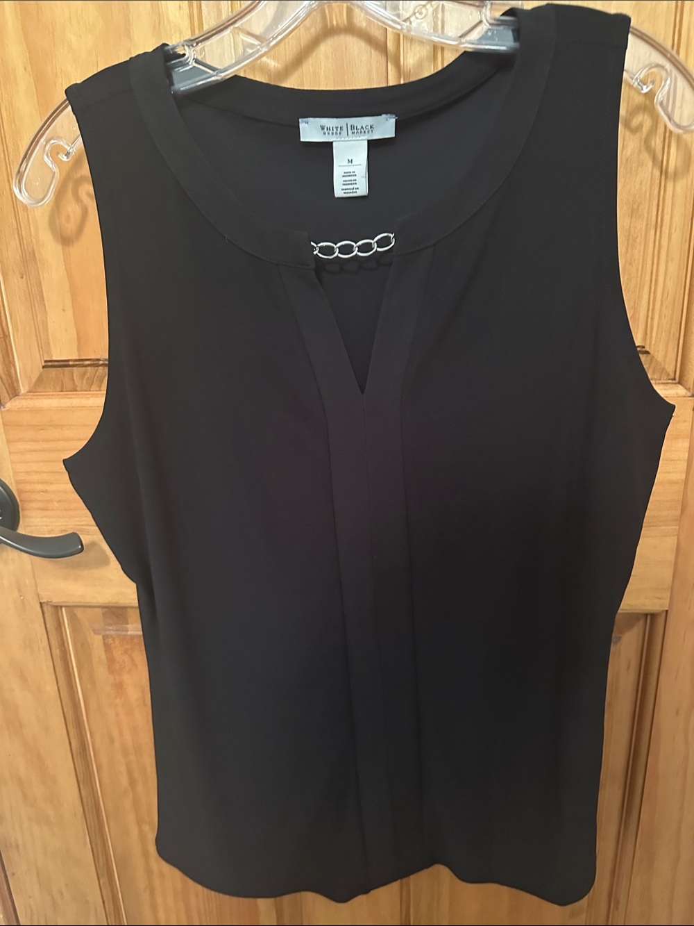 White House Black Market Black Sleeveless Top with Silver Chain Detail